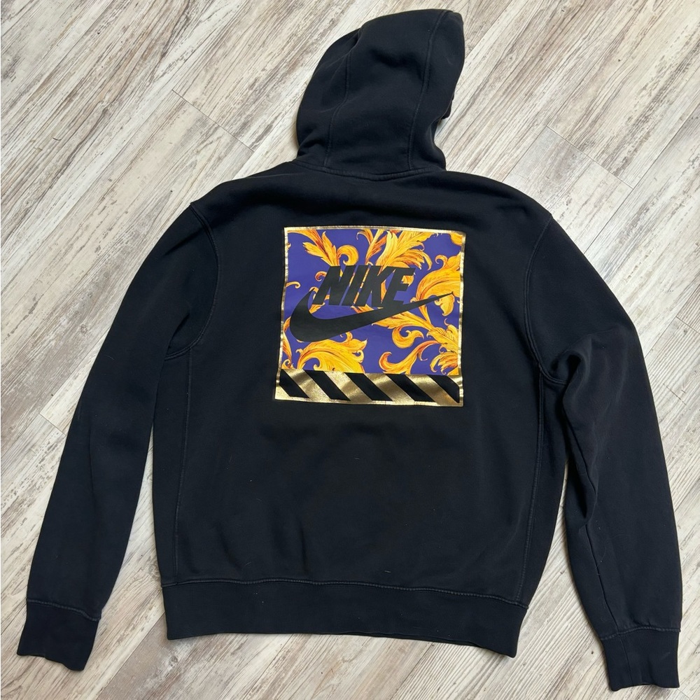 VTG Nike Floral Box Logo Pullover Hoodie Black Men’s Size M